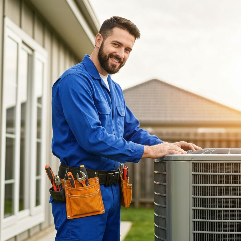 Professional HVAC technician servicing air conditioning unit